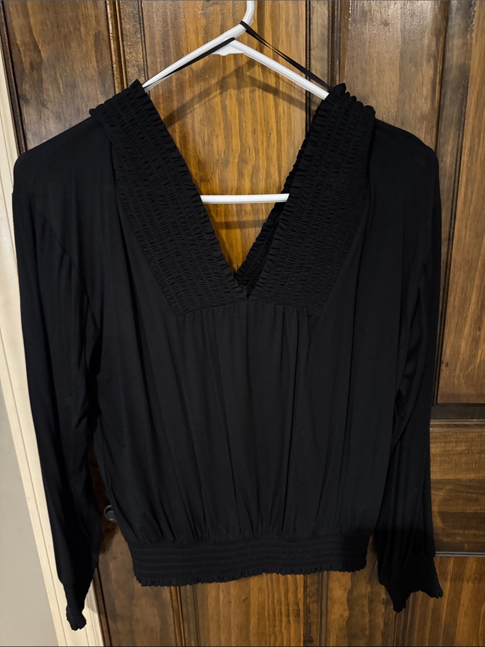 Express Black Women's V-Neck Smocked Waist Top